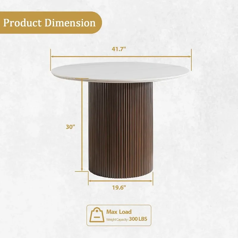 42 Inch Round Dining Table for 4 Marble Tabletop