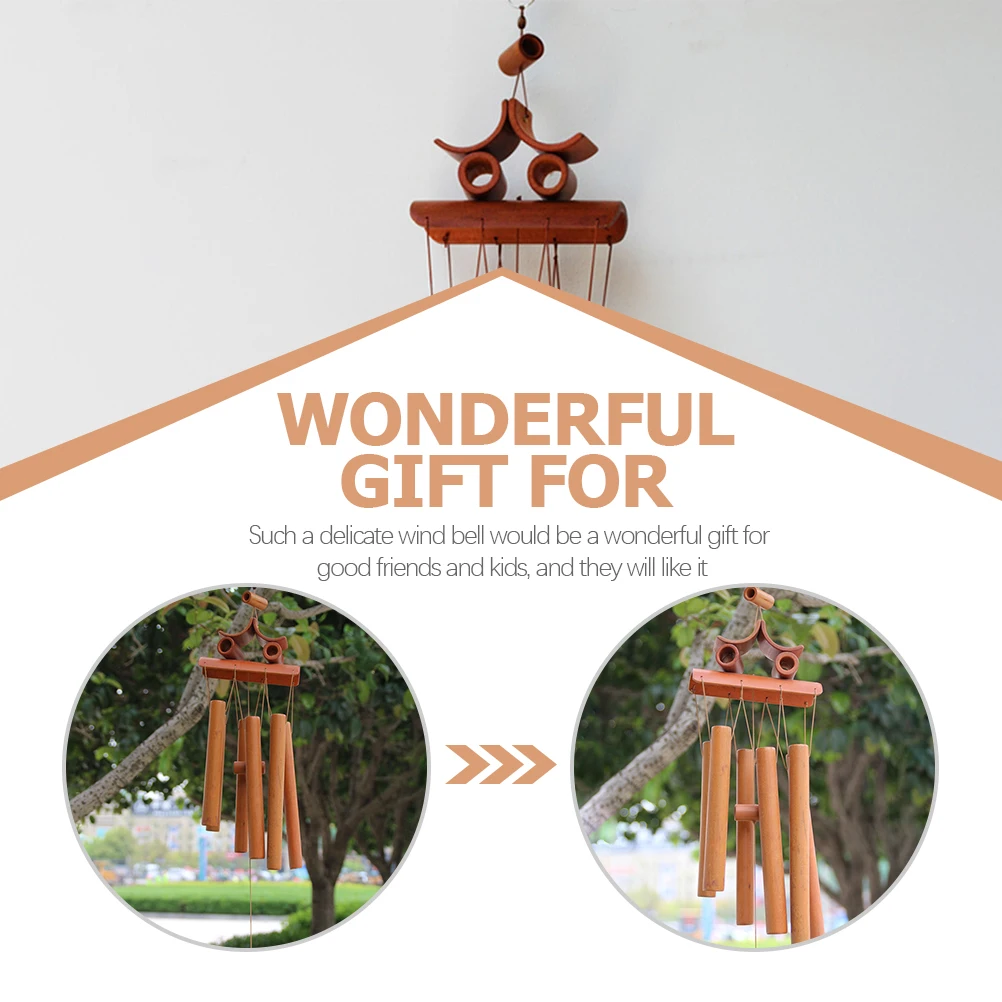 

Bamboo Wind Chime Deep Tone Japanese Style Retro Outdoor Garden Hanging Decor Bamboo Tubes Durability Beautiful Sound