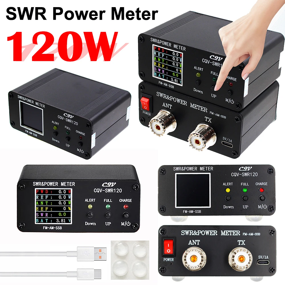 CQV-SWR120 120W SWR & Power Standing Wave Meter High Standing Wave Alarm Function 240 * 240 Full Color HD Display FM-AM-SSB