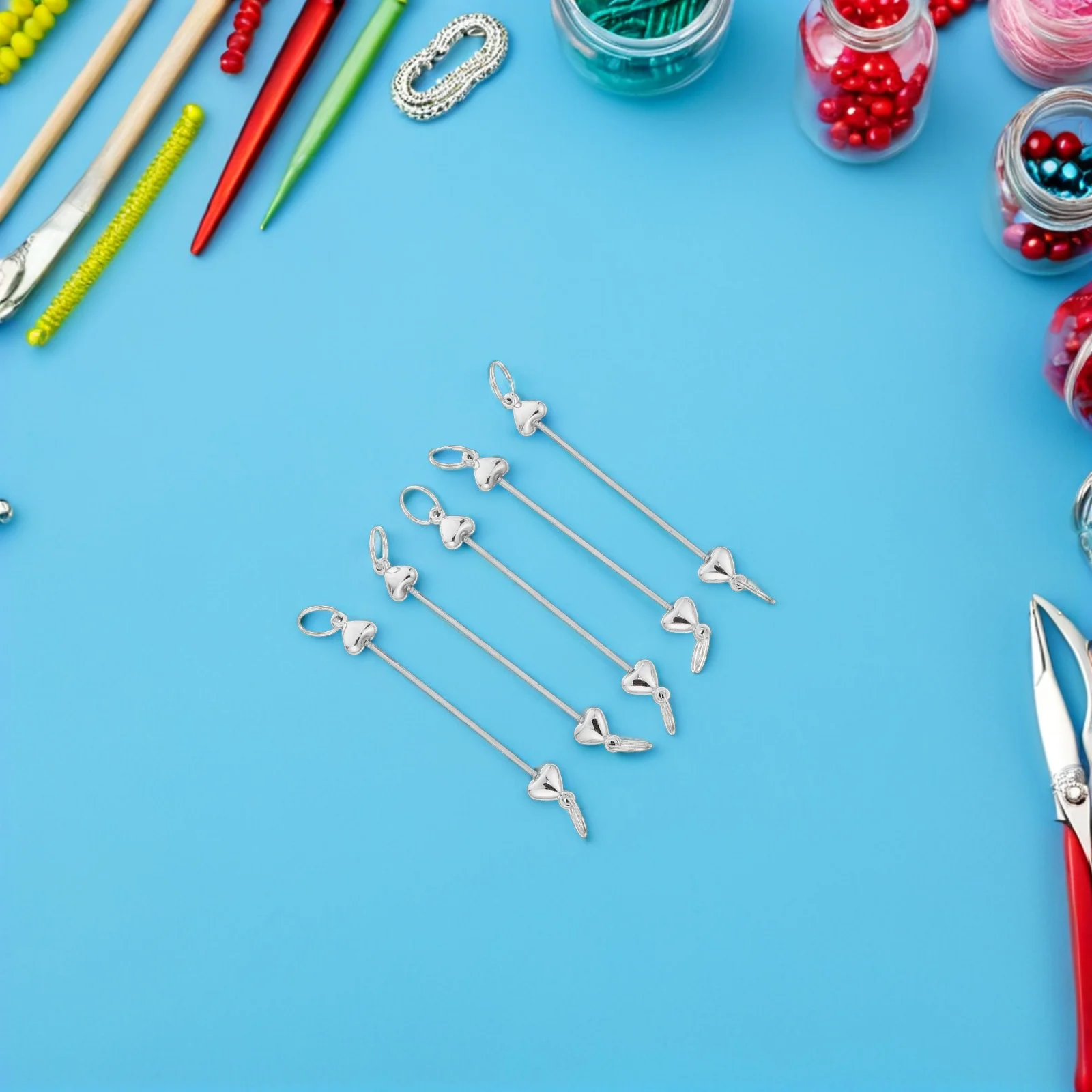 

30pcs Beadable Keychain Bars Diy Metal Heart Pendant Charms For Beads Jewelry Making Craft Kits Unisex Hollow Stainless Steel