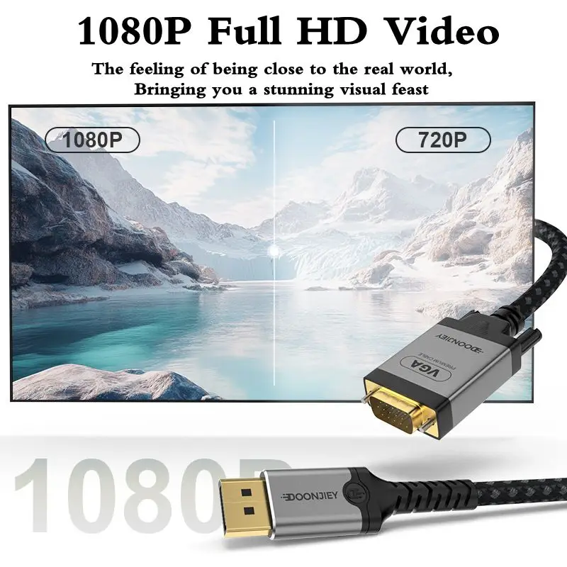 2m DP to VGA Converter for Computer Monitors High Definition Connection Cable DisplayPort to VGA/DVI Adapter Cable