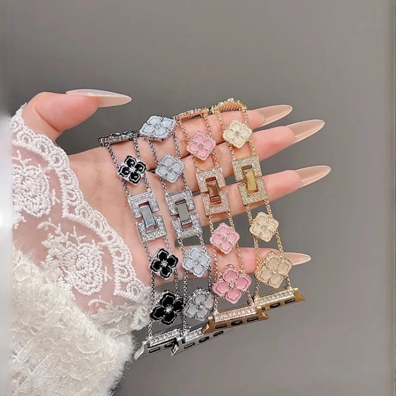 

Metal Drip Diamond Oil Painting Flower Compatible iWatch Strap 38mm 40mm 41mm 42mm 44mm 45mm 49mm Fashionable Handmade Strap