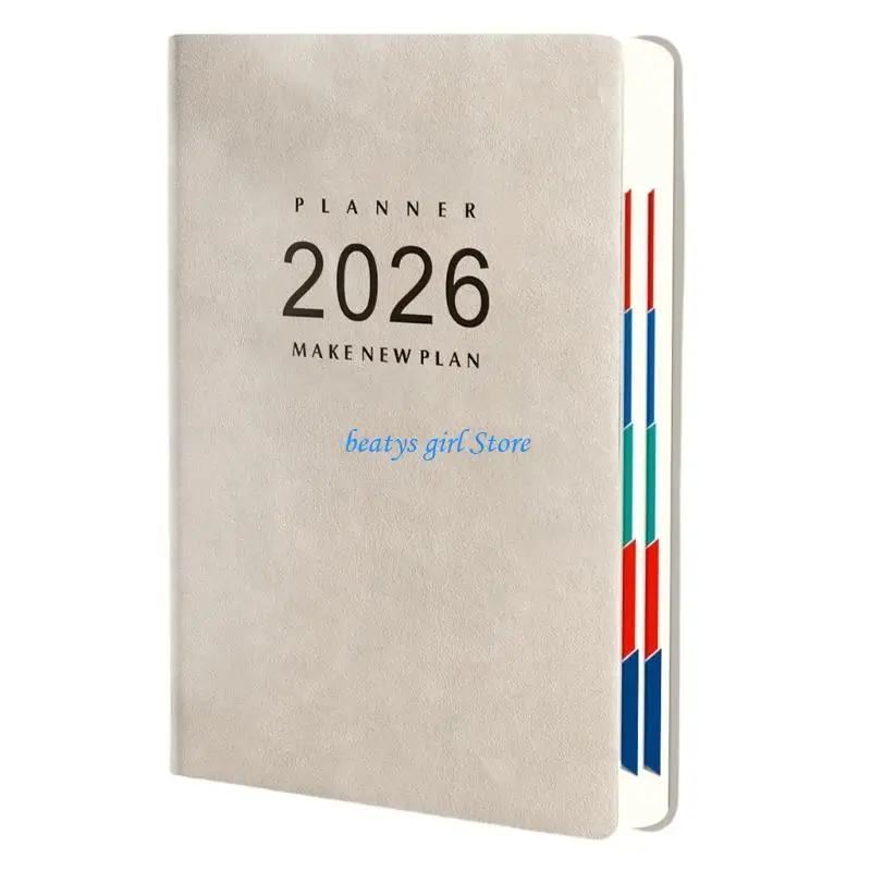 

C7AB Professional 2026 Day Planner 360 Pages Dated PU Leather Academic Planner with Colored Monthly Tabs for Daily Scheduling