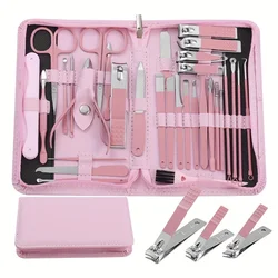 Pink 10/32pcs Stainless Steel Manicure & Pedicure Kit with Modern Style Concave Edge Clippers & Grooming Tools Unscented
