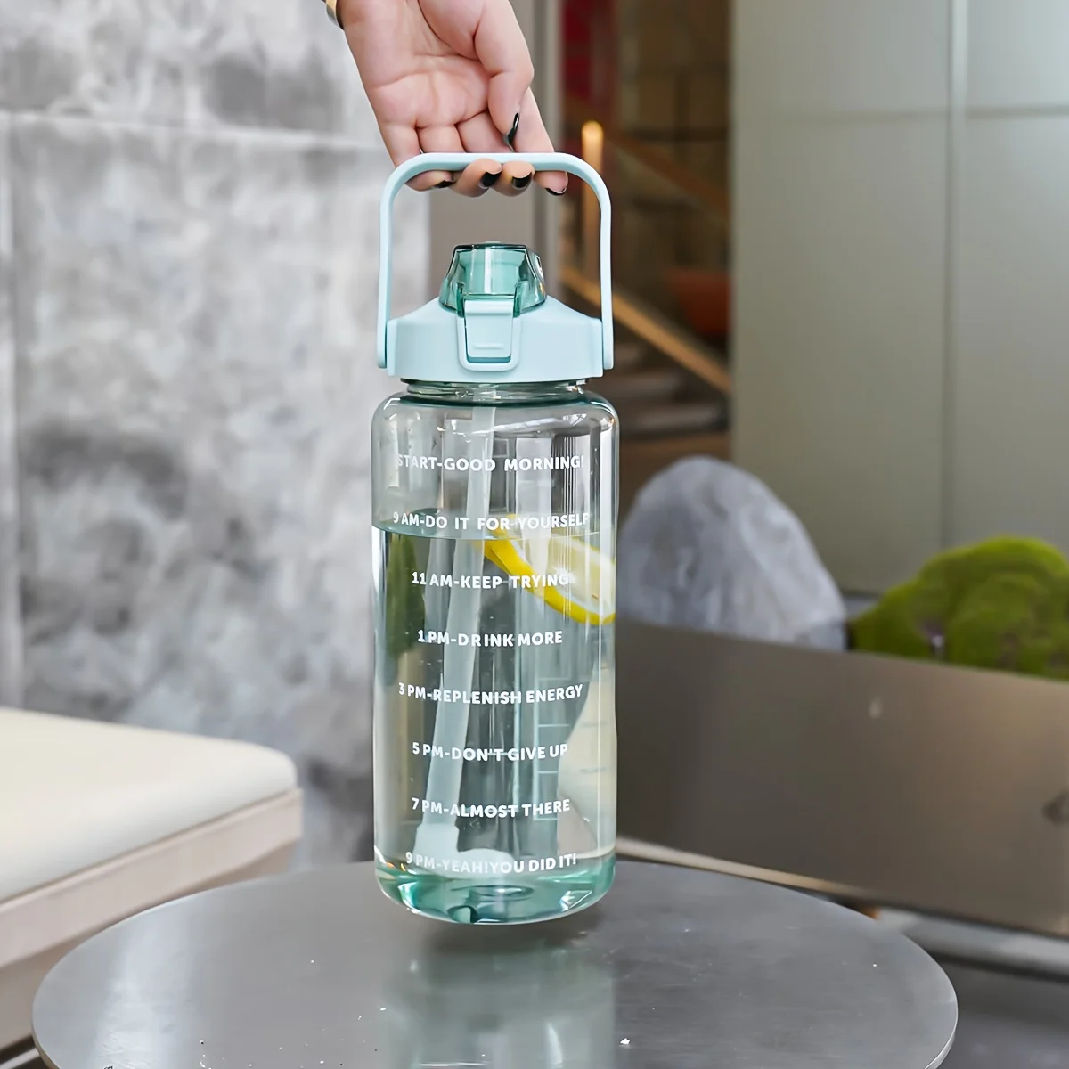 2 Liters Plastic Kettle Large Portable Travel Water Bottle with Straw Sports Fitness Cup High qualityBig Fat Cup Adult Universal