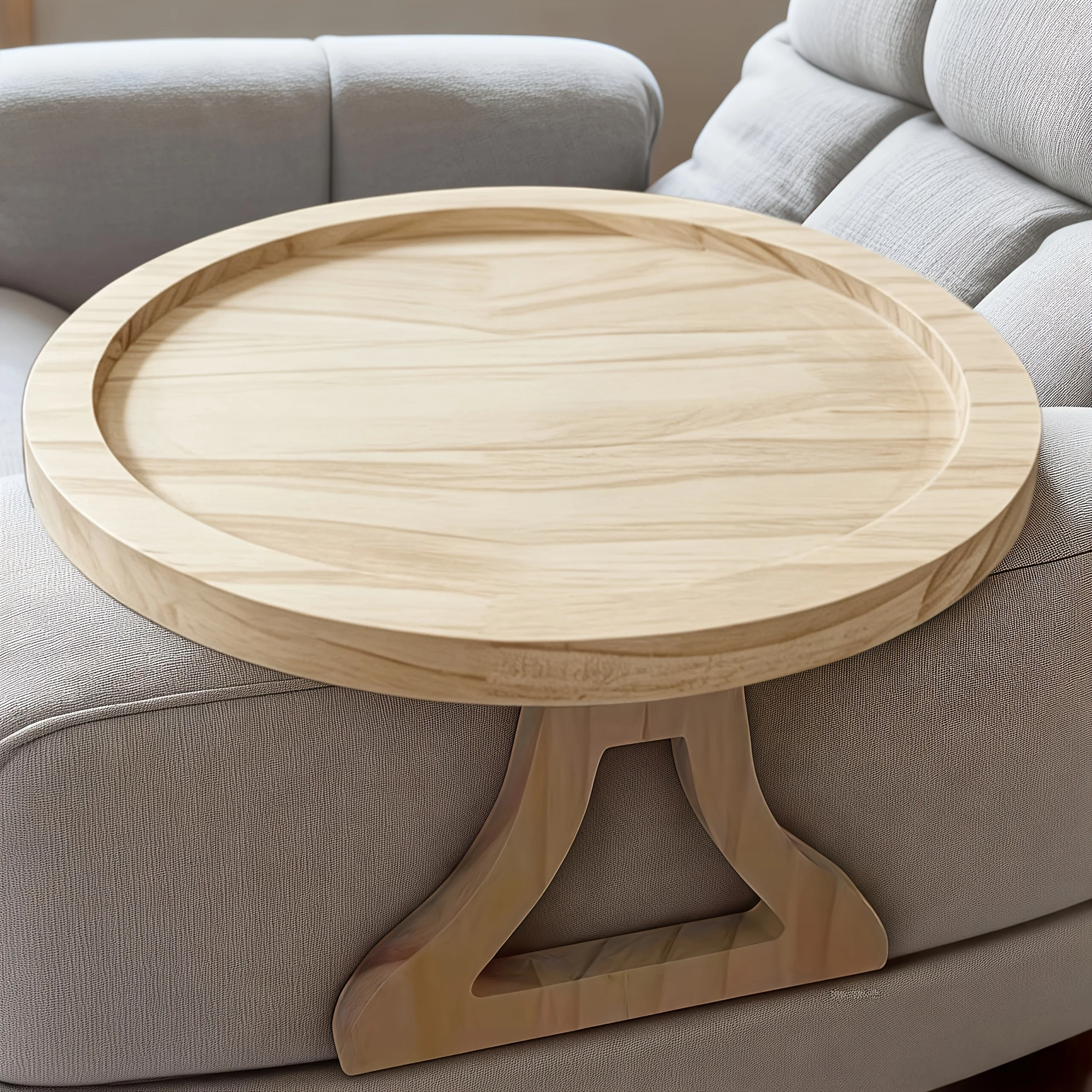 Round Wooden Armrest Tray, Foldable Sofa Arm Tray Table with Cup Holder & Detachable Legs for Couch, Bed & Side Table Use (Non-F