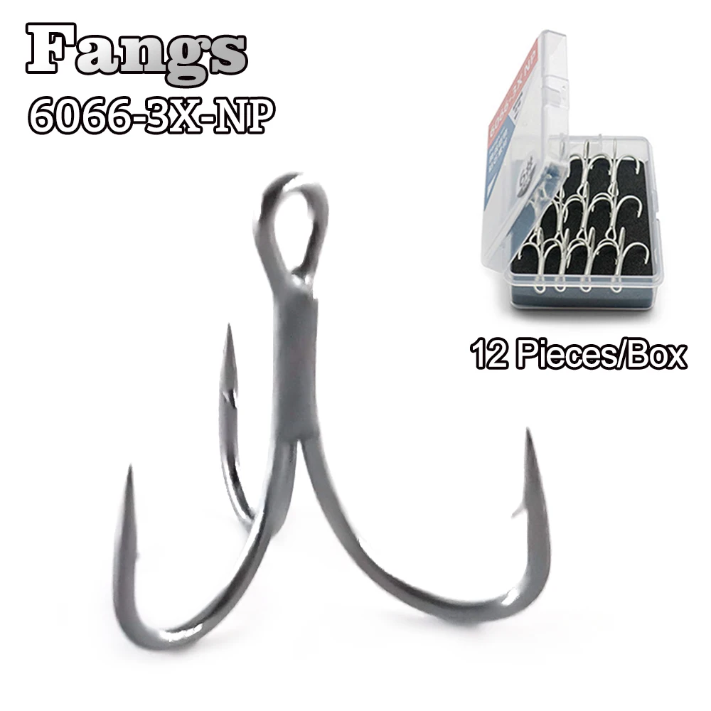 Fangs 6066-3X-NP treble Hook 12 Pcs/Pack New Anti-Rust Coating For Sea Fishing Jigging Artificial Lure Anchor Hooks