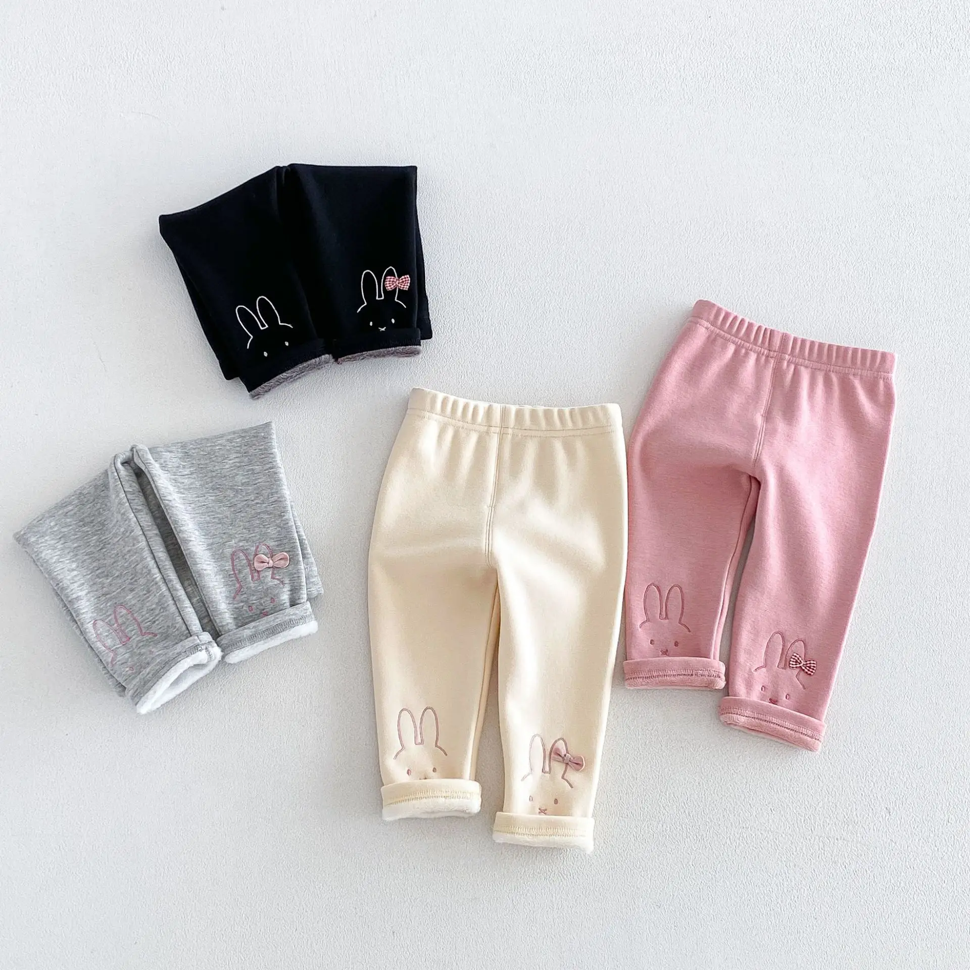 2026 New Winter Girls Bunny Embroidered Leggings | Thick Fleece Pants | Cute Warm Bottoms