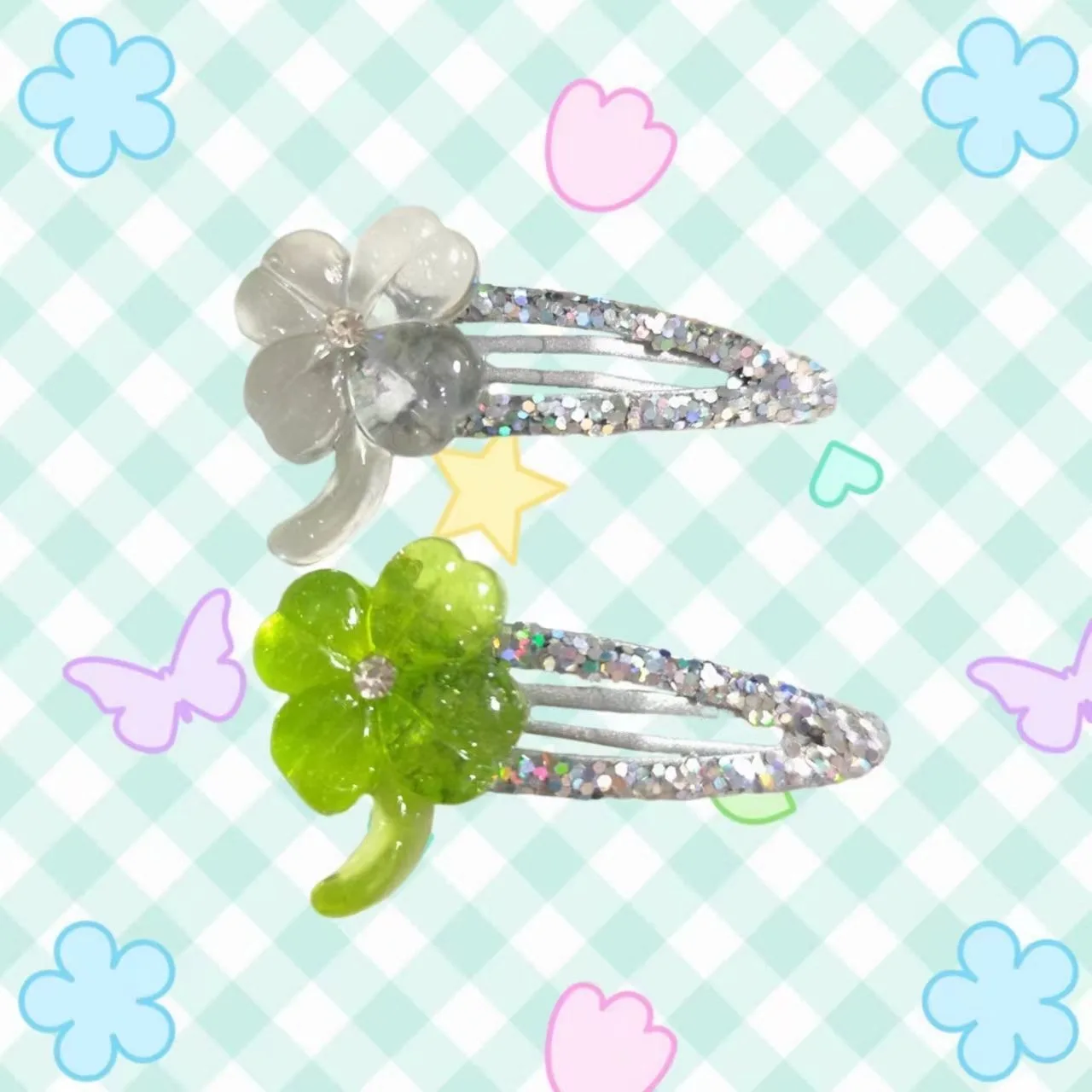 

2Pcs/Set Y2K Four-leaf Clover Hairpins for Women Girls Hair Clip Mori Girls Lolita Hair Accessoires