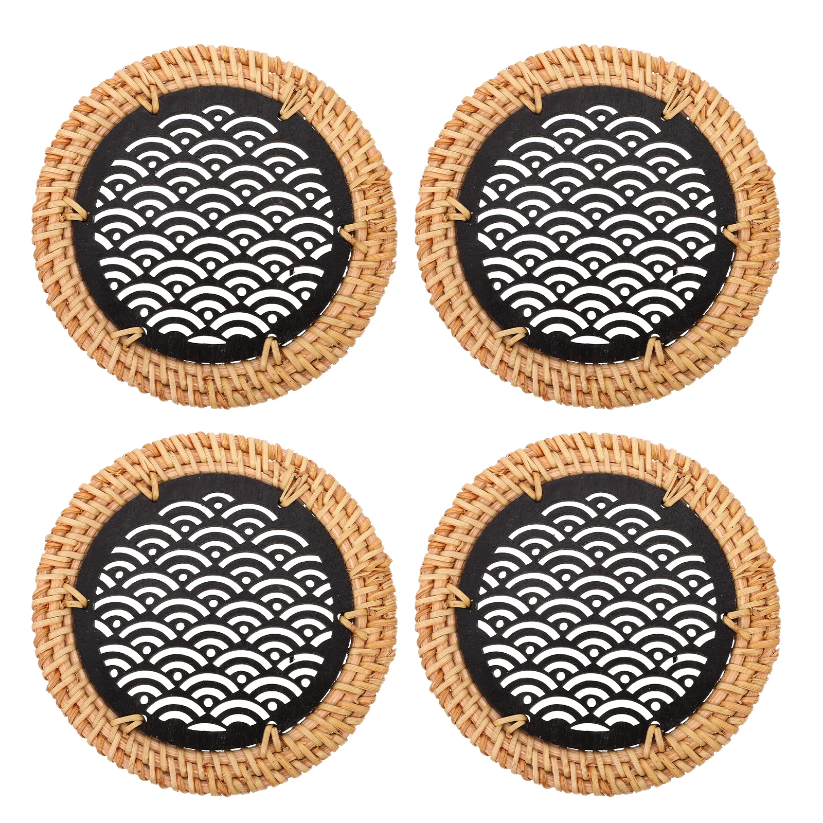 

4 Pcs H woven Rattan Coasters Natural Wood Material Tableware Mats Anti skid Home Office Use Eco friendly