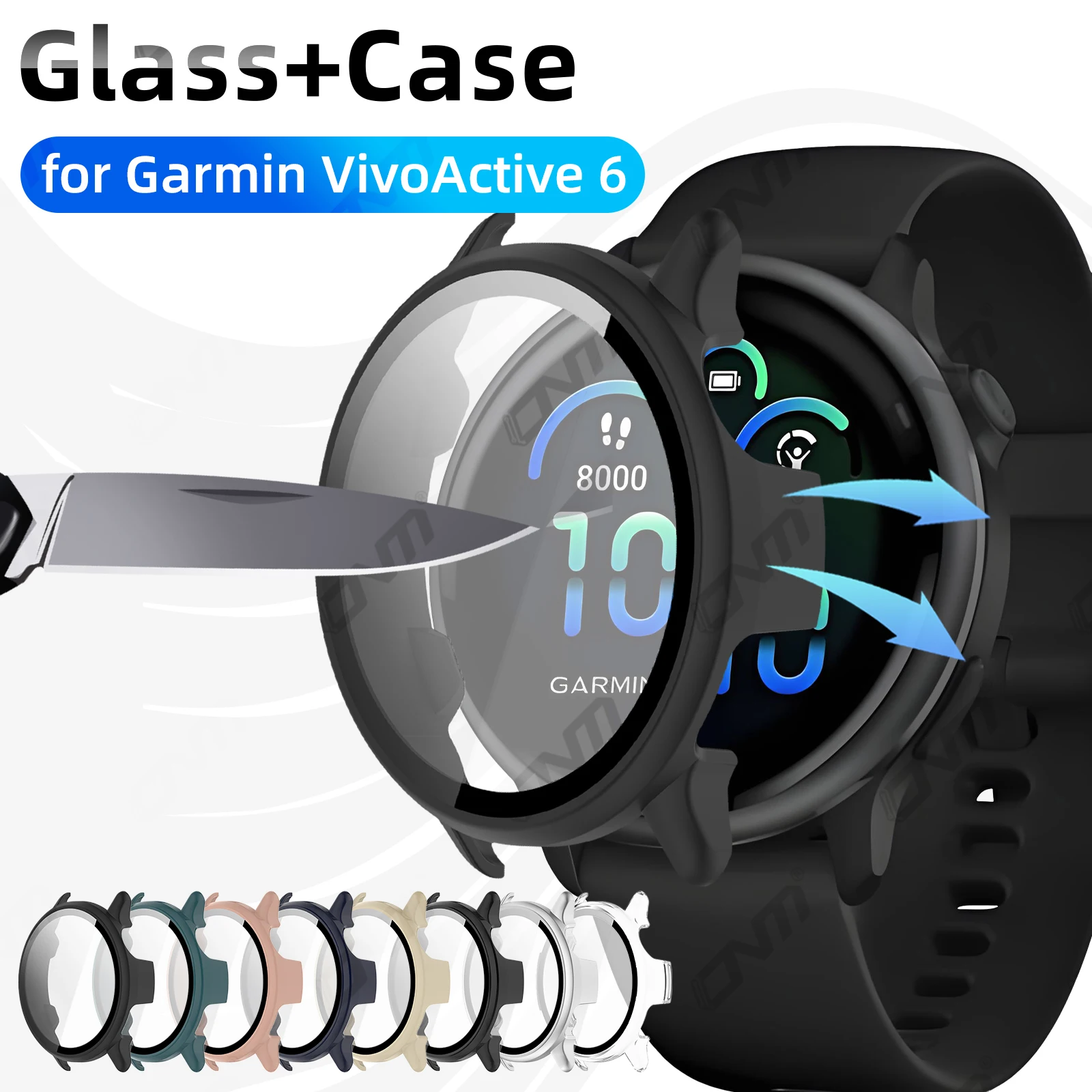 

Glass+Case for Garmin VivoActive 6 Tempered Glass Screen Protector & Hard PC Protective Bumper for Vivo Active 6 Accessories