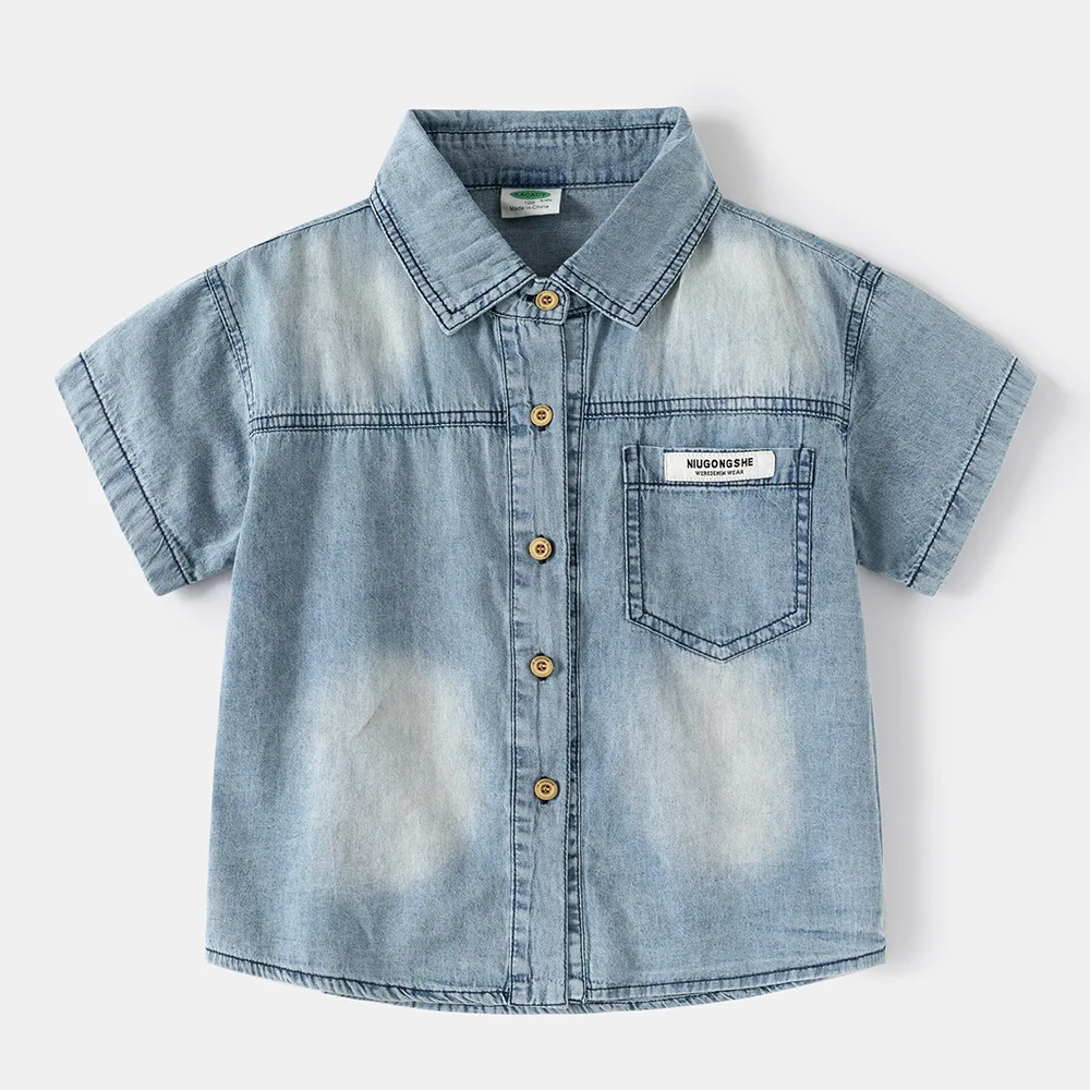 

3-8 Years Kids Clothes Summer New Toddler Boys Casual Gradient Short Sleeved Denim Shirts Tops Children's Clothing Size 100-150