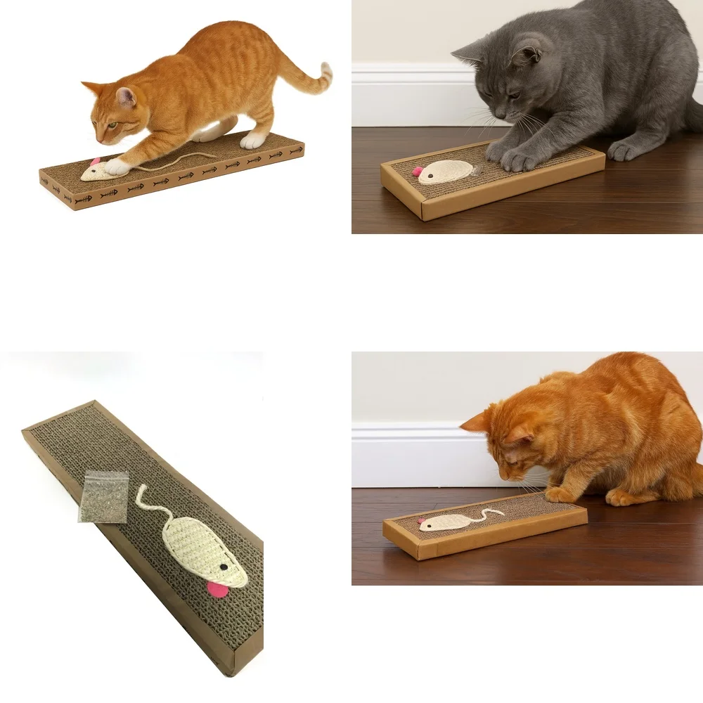 

14 Inch Cat Scratcher with Catnip Natural Cardboard Scratch Pad Mouse Toy for Cats Interactive Kitten Play Mat Durable Pet Nail
