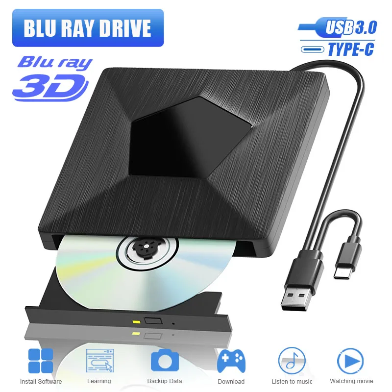 

Внешний привод Bluray USB 3.0 и Type-C Внешний записывающий привод Blu Ray 3D Портативный Bluetooth-плеер Внешний привод Bluray/DVD для ноутбука ПК