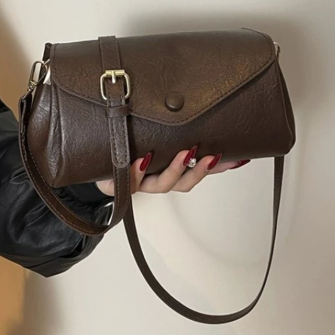 

Vintage Shoulder Bag Female PU Leather Pillow Shape Bag Fashion Crossbody Bag Wide Strap Satchel Handbag Clutch Purse