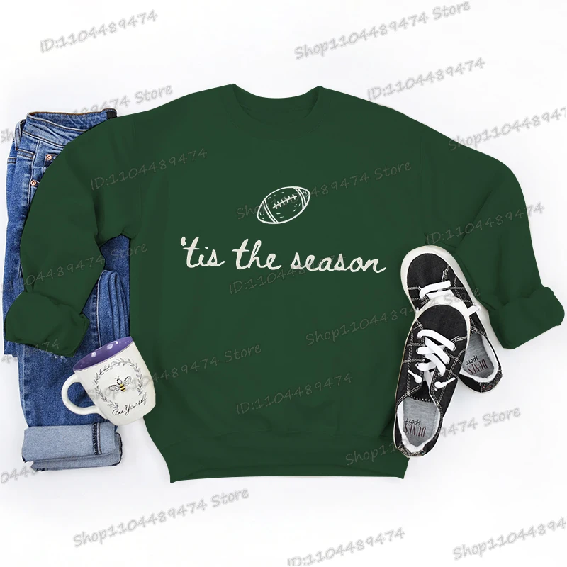 Bluzy damskie z nadrukiem futbolu amerykańskiego na sezon futbolowy, długi rękaw, styl vintage, bluza rugby, odzież sportowa dla fanów na dni meczów futbolowych.