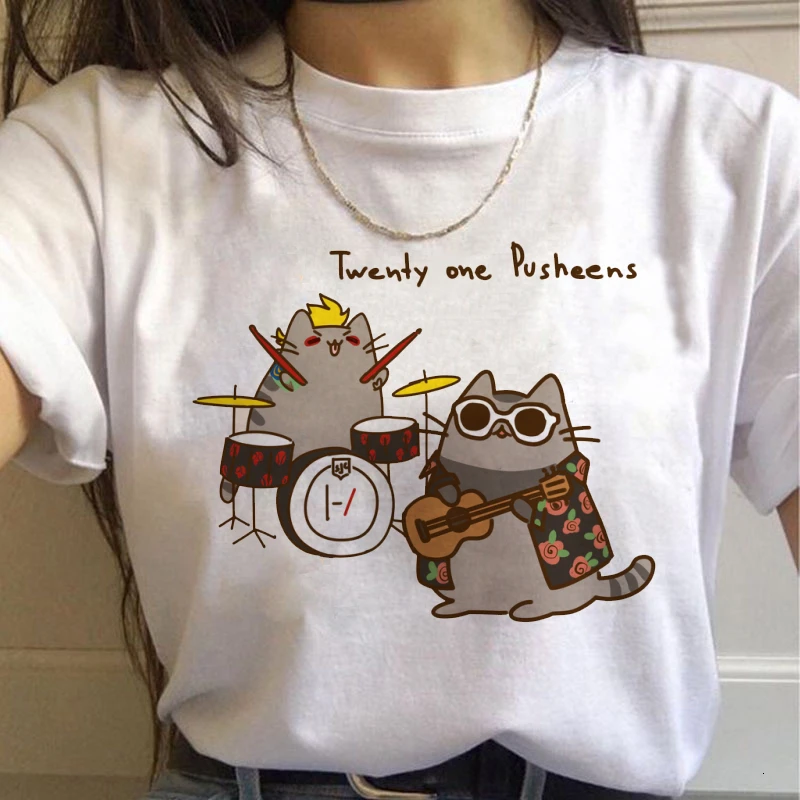 Women T Shirt Kawaii Cats Graphic Top Female T-shirt Harajuku Cute Girls Streetwear Cargo Casual Cartoon Ladies Y2k Clothes Tops