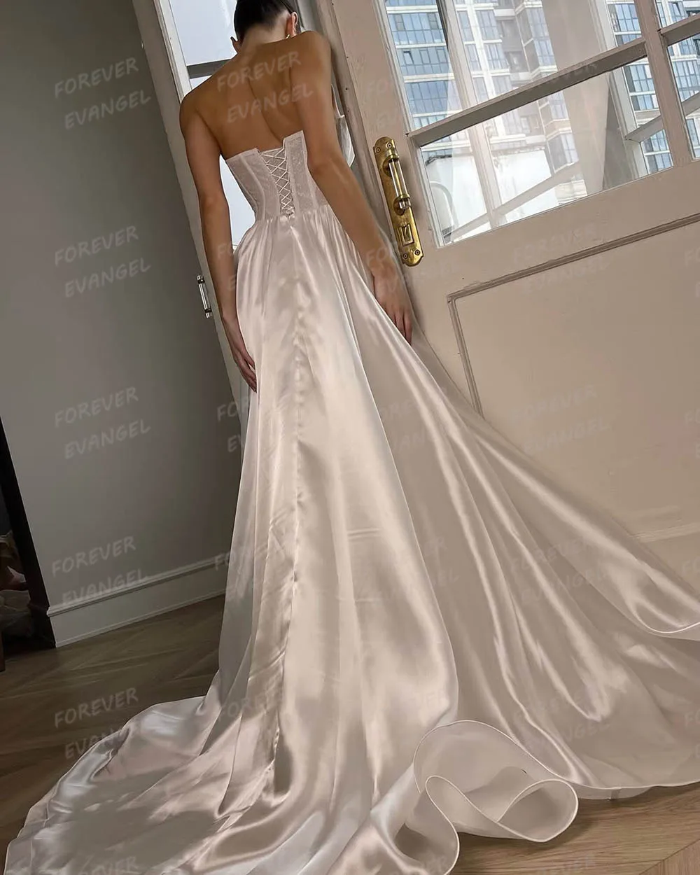 فساتين زفاف بسيطة على شكل حرف A للنساء على شكل قلب مثير مطوي من الساتان فساتين العروس بدون أكمام من الساتان 2025 فيستدوس دي نوفيا مخصصة