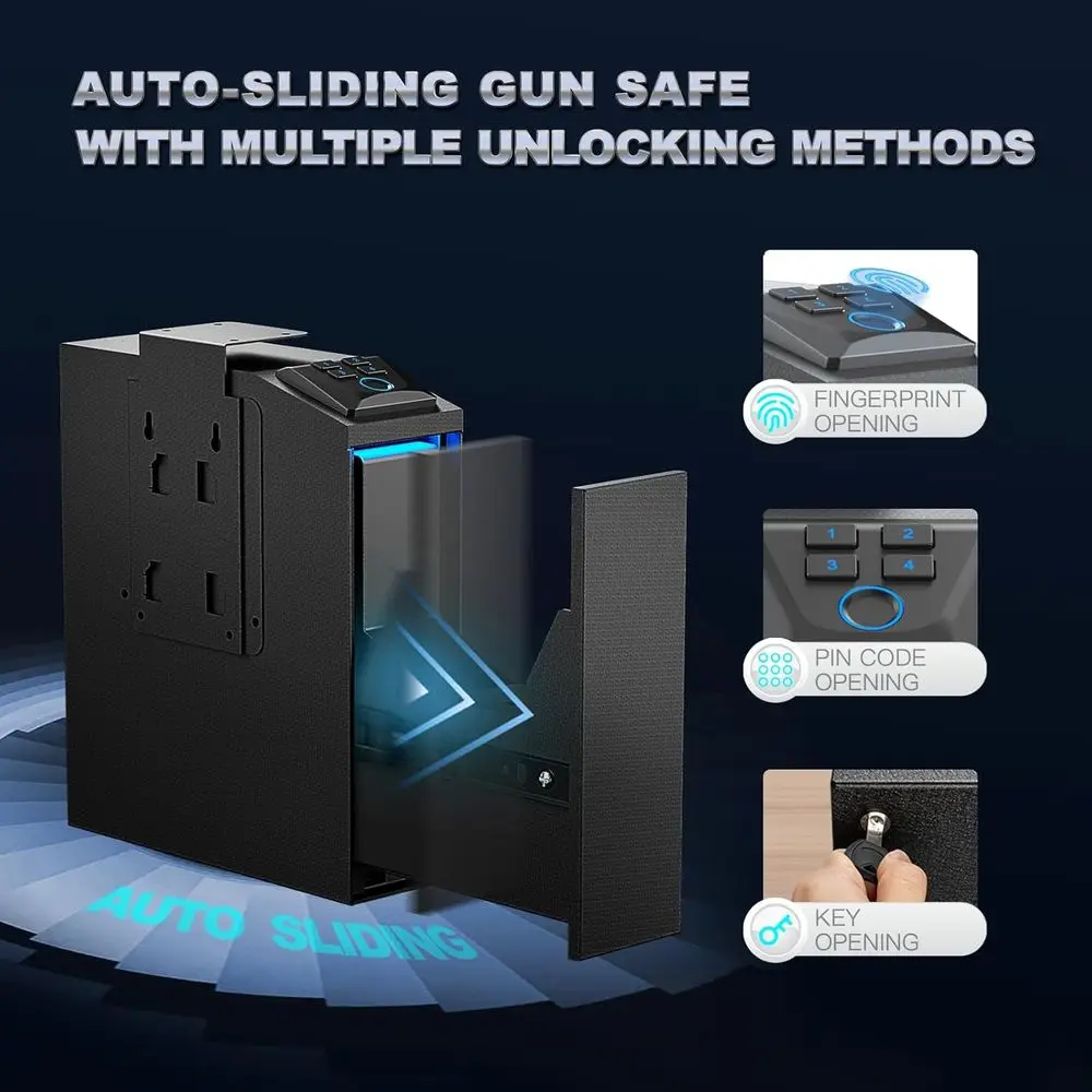 Fingerprint Access Biometric Pistol Safe for Quick Access in Nightstands, Desks, Bedside, and Vehicles