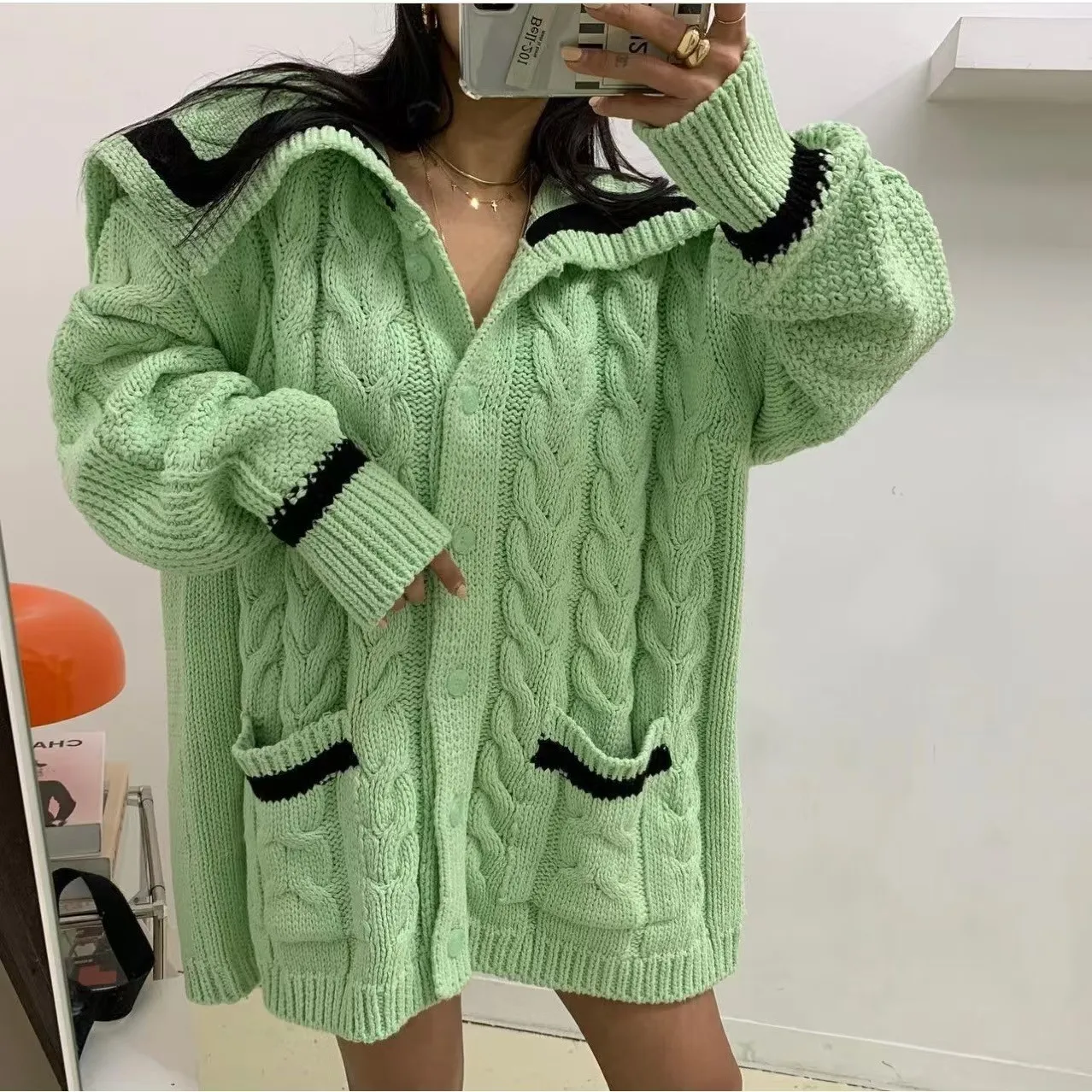 Thiened Heavy Work Sweater Long Loose Lapel Knitwear Korean Sle Women's Outerwear Spring Autumn Winter Casual Faion