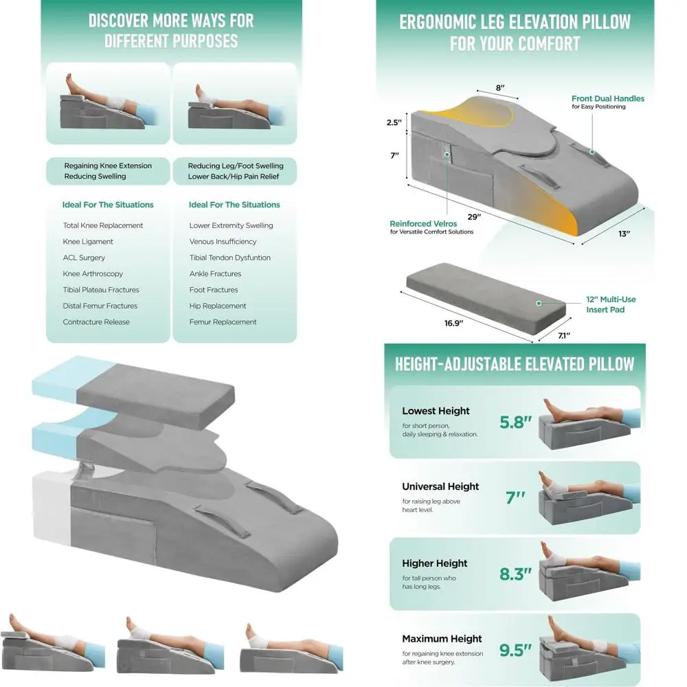

Post-Op Knee Replacement Support Pillow, Memory Foam Leg Elevation Cushion for Post-Surgery Recovery, Sciatica & Lower Back Pain