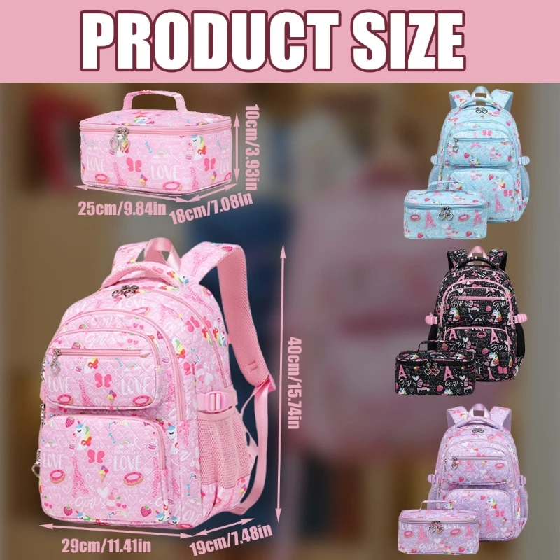 E74b 2 peças mochila capacidade com conjunto lancheira funcional bolsa escolar escolar primária casual mochilas