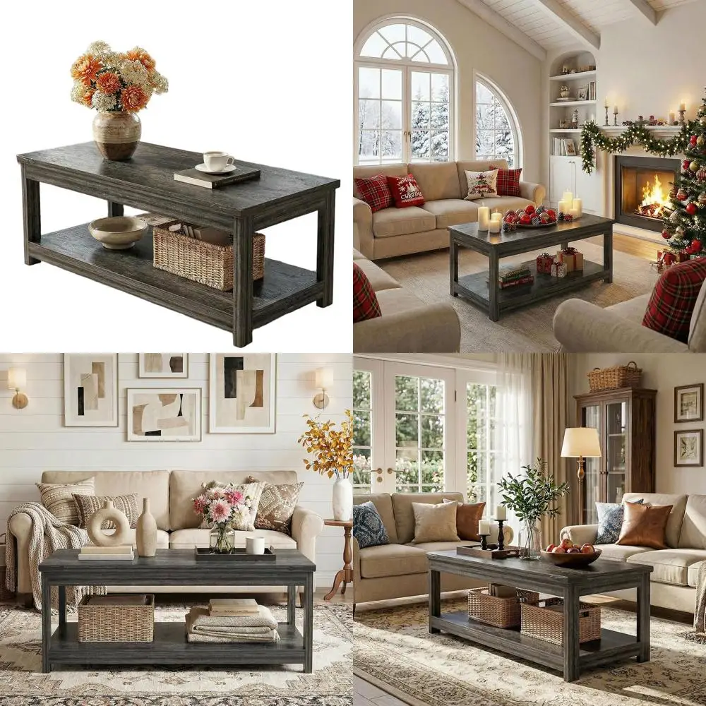 

Современный журнальный столик с полкой для хранения, подходит для гостиной, элегантный черный чайный столик с открытой полкой, серый