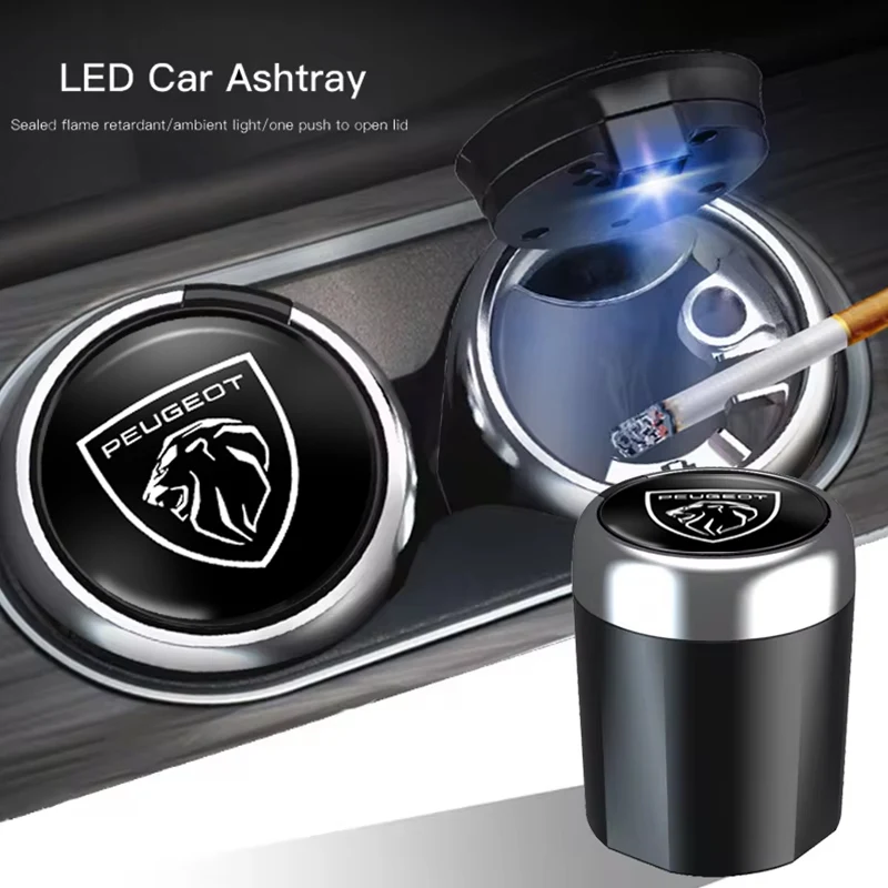 Para nuevo Peugeot 208 3008 308 2008 207 107 508 607 106 accesorios de Interior de coche Cenicero luz LED soporte portátil para cenizas de humo