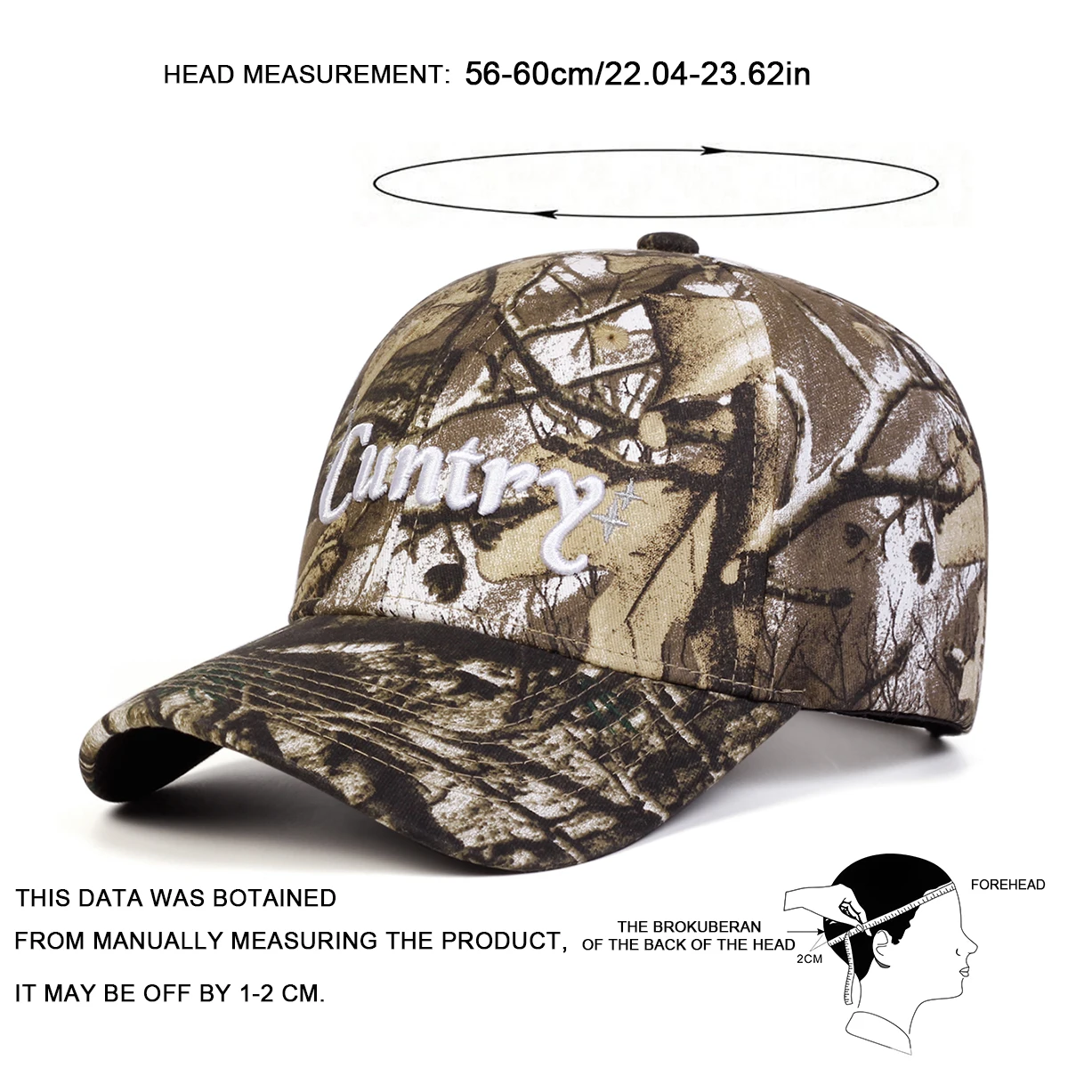 Unisex CUNTRY Baseballkappen mit Stickerei, Camouflage-Muster, für Frühling und Herbst, verstellbare Freizeithüte für den Außenbereich, Sonnenschutzhut, Sportkappe – Detail 5