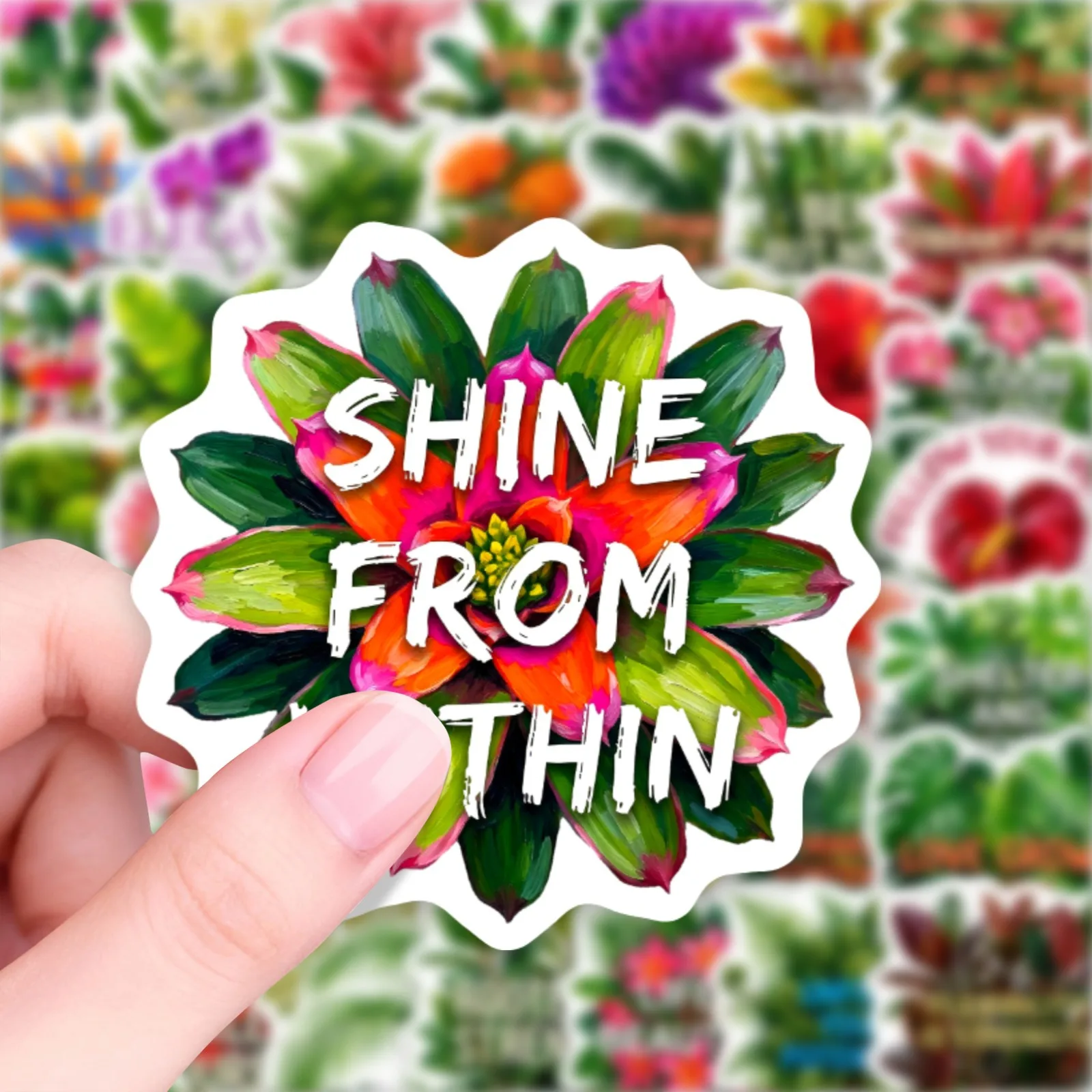 50 PCS Exquisite Oil Painting Tropical Plant Inspirational Text Stickers Decorate Luggage Vase Suitcase Student Scrapbook Decals