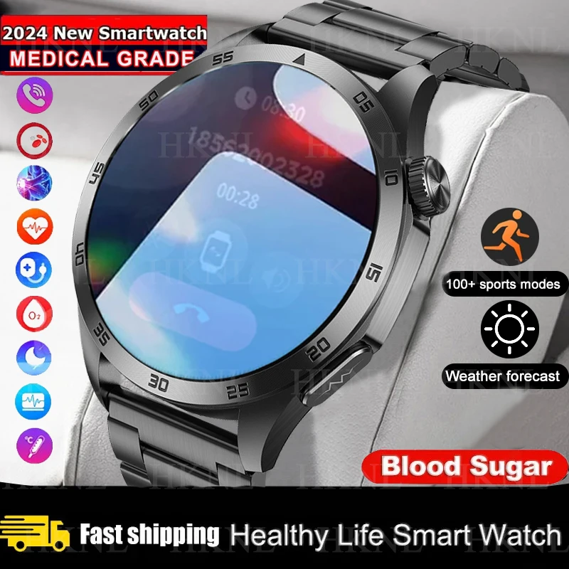 

New Man Health Smart Watch Uric Acid Lipid BMI Heart Rate ECG+PPG+HRV Monitor BT Call 1.43 inch 466*466 HD AMOLED Smartwatch SOS