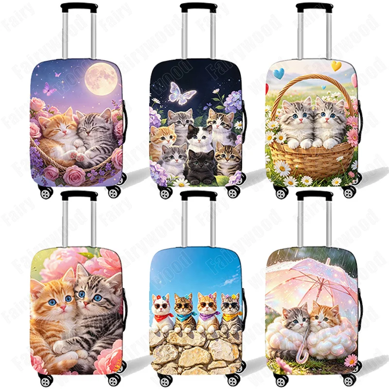 

18-30 Inches Cute Cat with Various Flowers Print Luggage Cover Lovely Kitten Women Trolley Case Protective Suitcase Covers