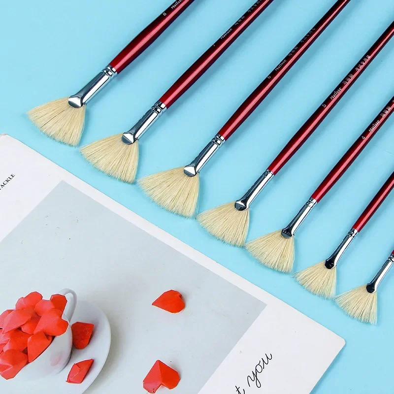 1pcs /9pcs Bristles Fan Brush Painting Oil Paintbrush Gouache Acrylic Watercolor Brush Professional Art Supplies