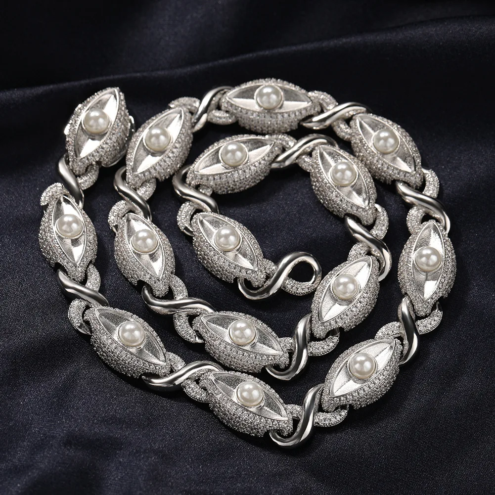 

Iced Out 5A Циркон Жемчуг Глаз Восемь Персонажей Ожерелье Кубинская Цепочка Для Мужчин И Женщин Мода Хип-Хоп Ювелирные Изделия Бесплатная Доставка
