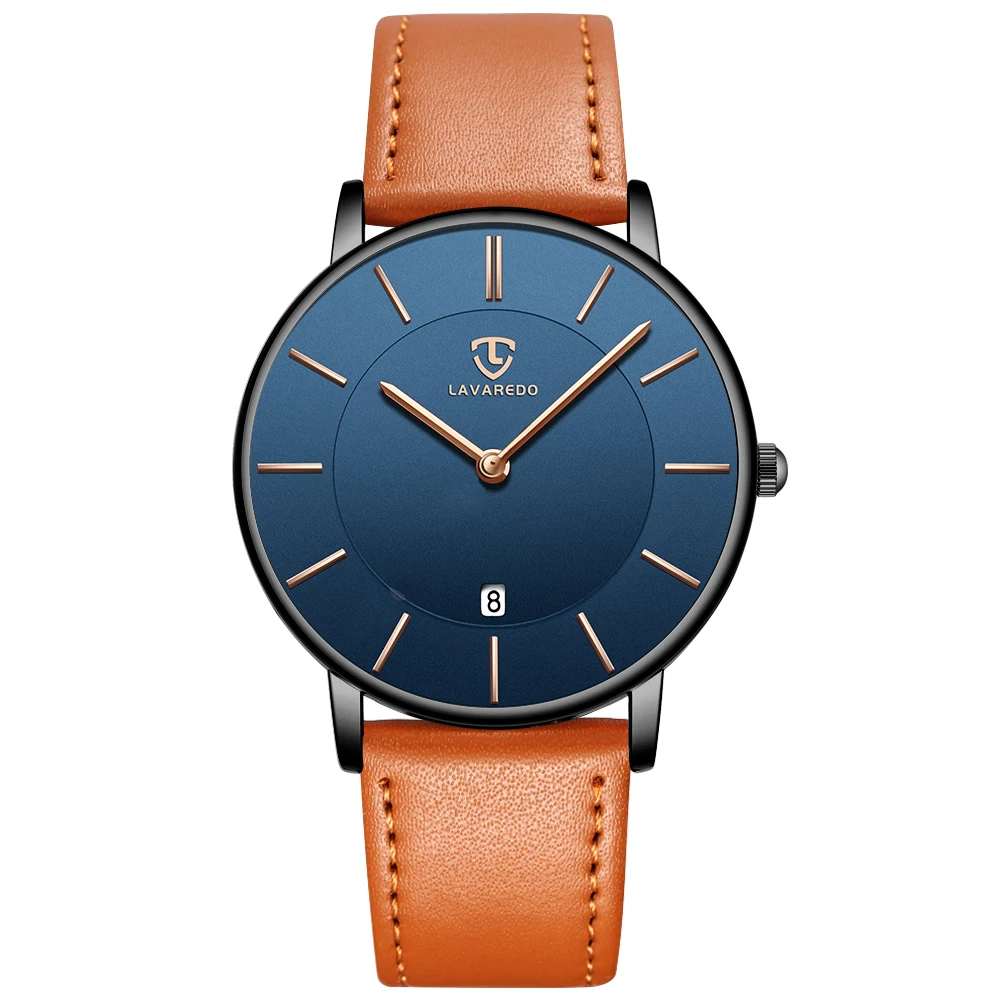 Montres pour hommes, montre-bracelet simple et minimaliste pour hommes, date analogique avec bracelet en cuir