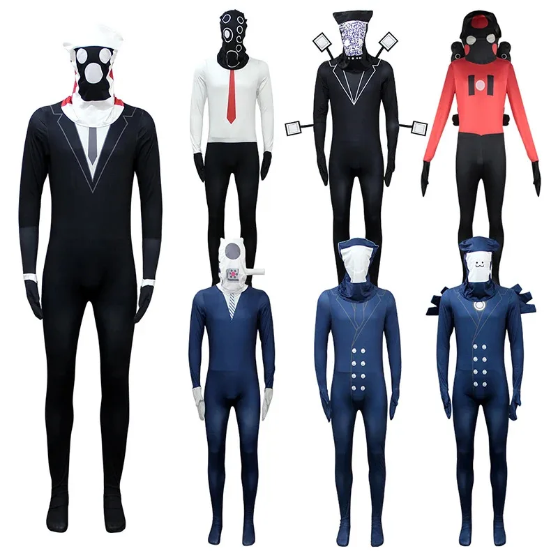 

New Game Skibidi Toilet Cosplay Costume Speaker TV Camcorderman Monitor Jumpsuit Adult Kid Halloween Canival Party Mask Bodysuit