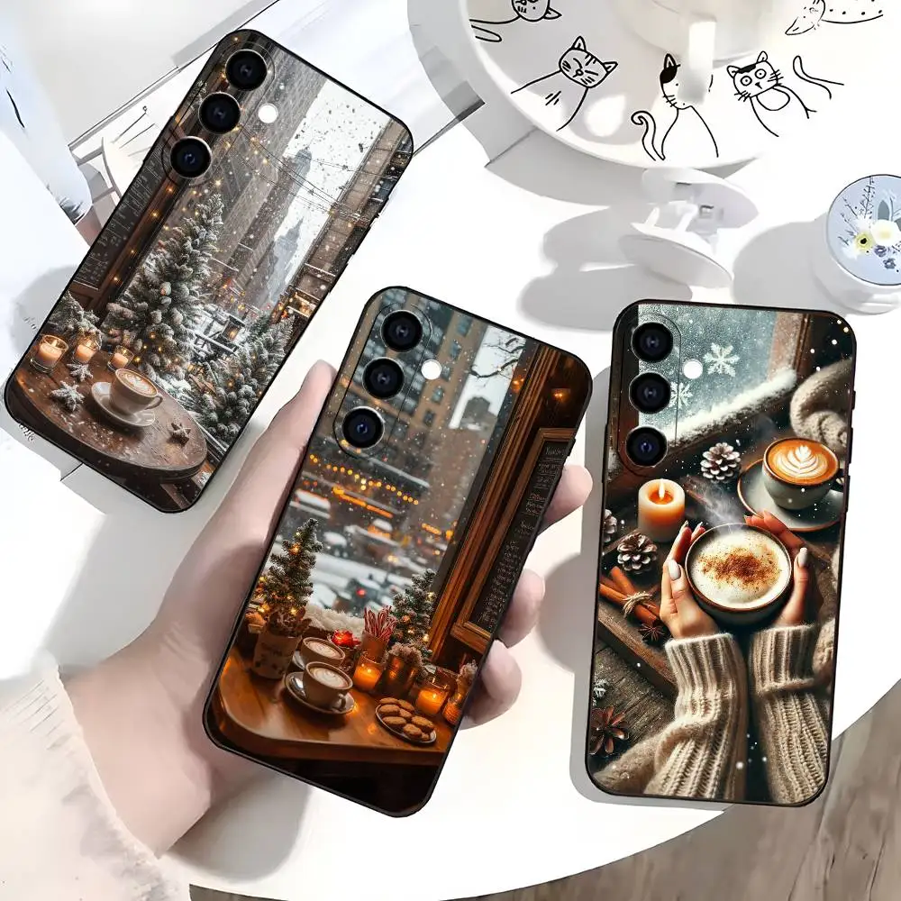 

Christmas Art winter Coffee Phone Case Silicone Soft For Samsung Galaxy A73,A72,A71,A70,A53,A52,A51