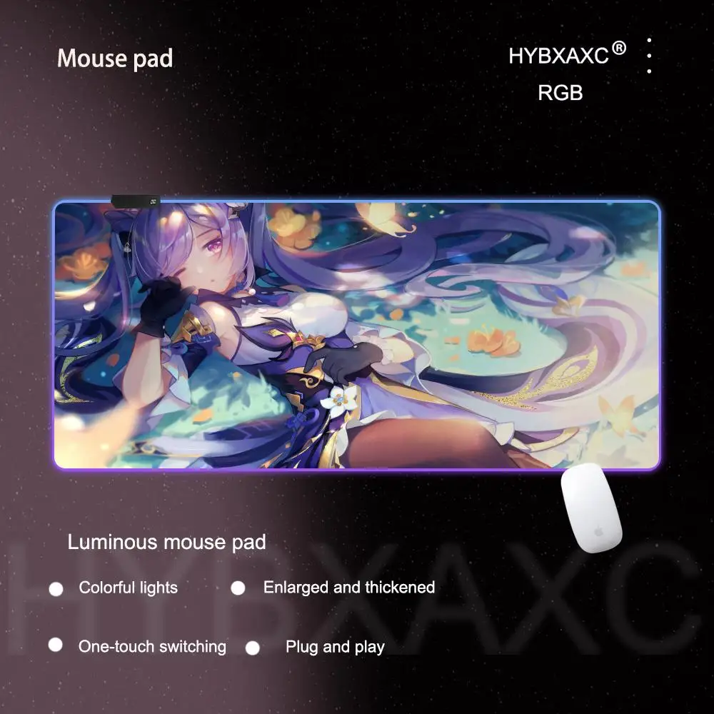Genshin Impact Keqing Mousepad لوحة ماوس كبيرة للألعاب RGB LockEdge سميكة لوحة مفاتيح الكمبيوتر الجدول حصيرة مكتبية
