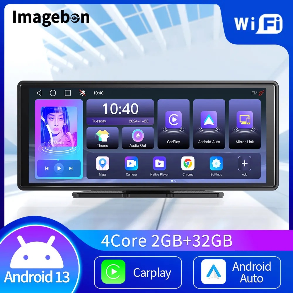 

Автомобильный видеорегистратор Imagebon, 10,26 дюйма, Android 13, GPS-навигация, BT, FM, AUX, беспроводной, Android