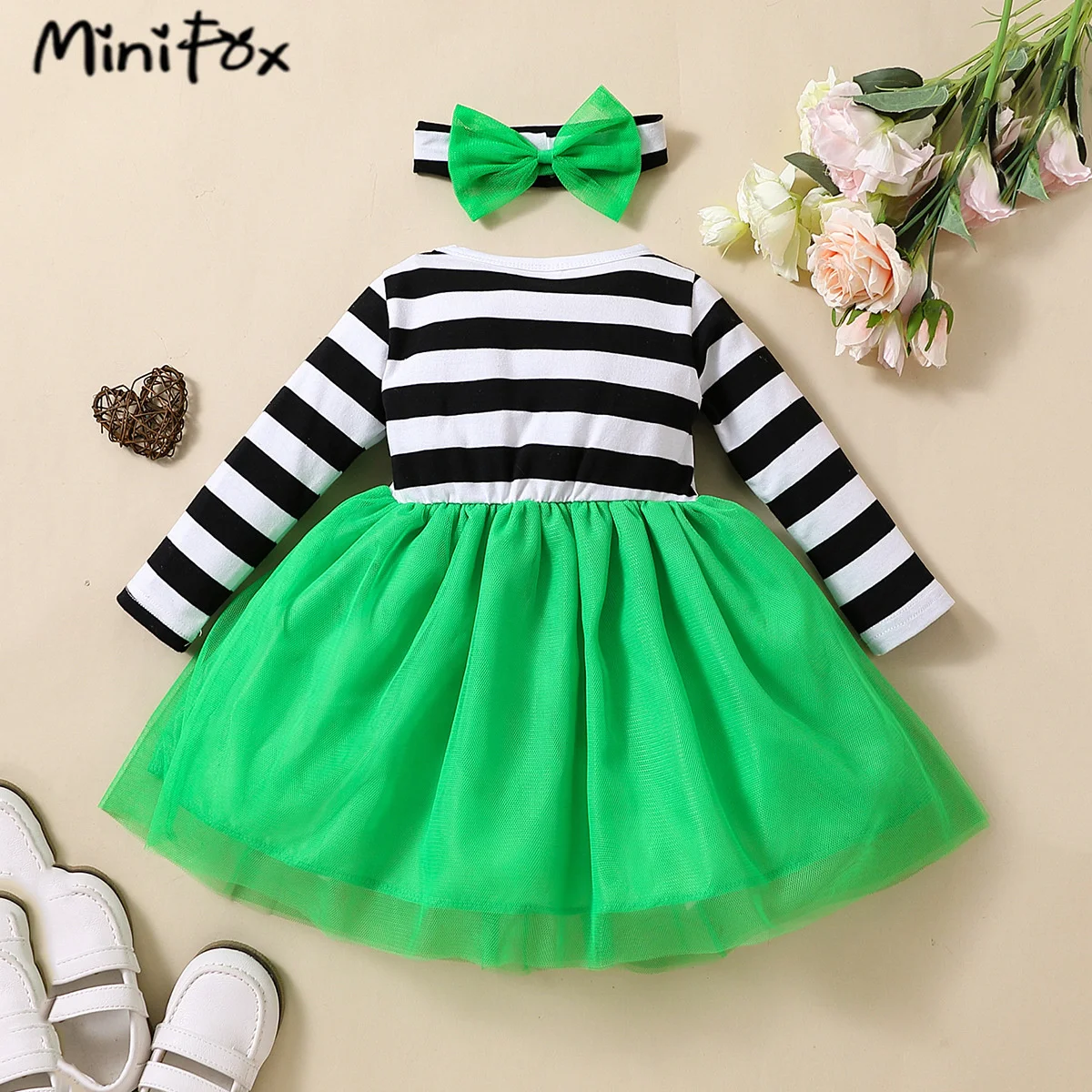 Low Price Cheap Clothes St.Patrick's Day Costume For Kids Girl Dresses Long Sleeve Green Clover Princess Spring Dress For Girls