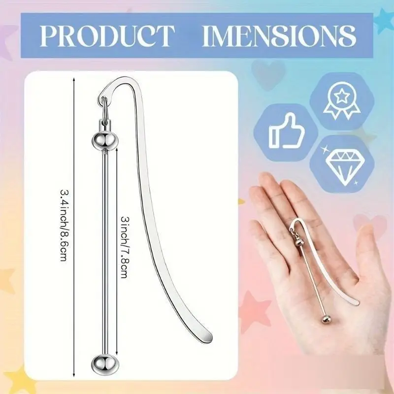 Metal Blank Bar Bookmark Silver Beadable DIY Bookmark for Book Lovers Reading Gift 5pcs