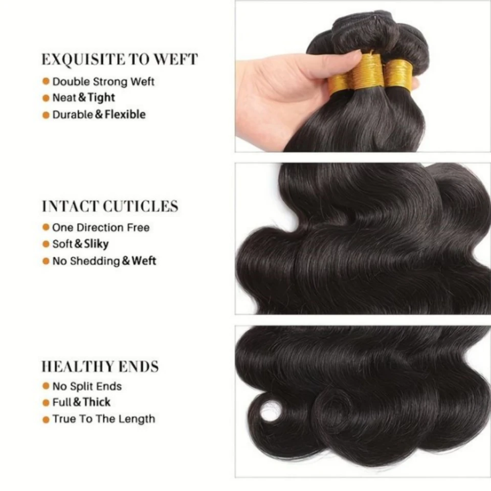 FUGANGXIU Body Wave 30Inch Bundles With Closure 100% Human Hair Extensions Peruvian Hair For Black Women Natural Color Remy Hair