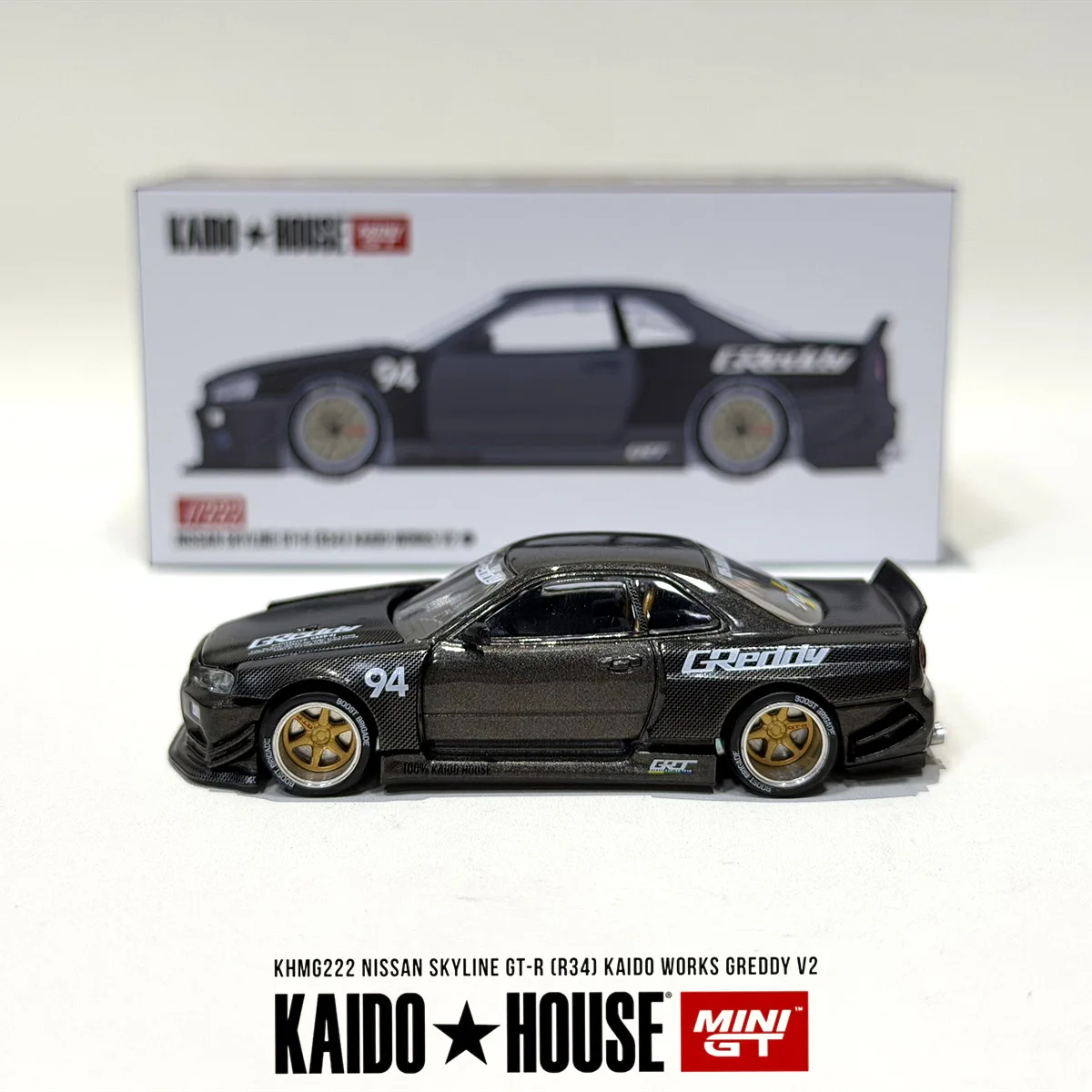 In Stock Kaido House 1:64 Skyline GT R R34 KHMG222 Full Carbon Kaido Works Greddy V2 Openable Hood Diecast Model Car image 5
