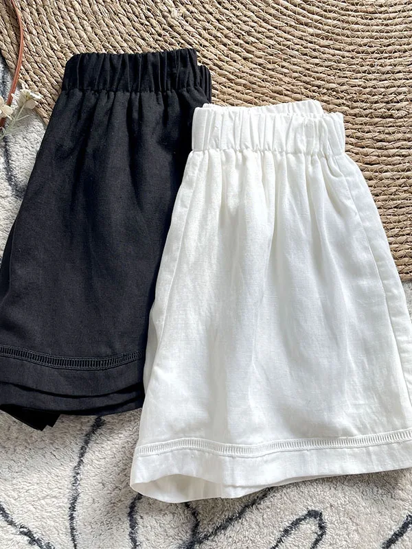 Spodnie damskie z wysokim stanem, z wycięciami, szerokie nogawki, letnie, cienkie, luźne, lniane, codzienne, bawełniane, w kształcie litery A, krótkie spódnico-spodnie.