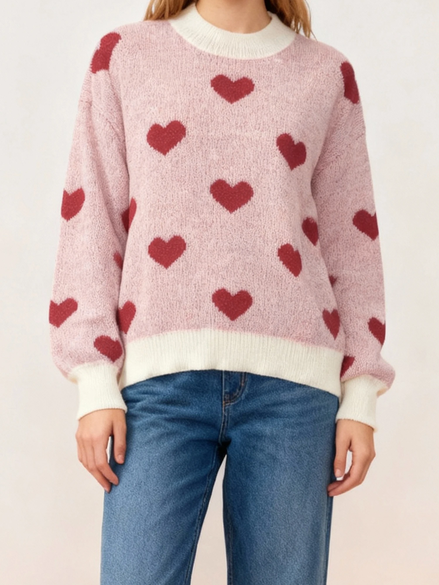 

Элегантный женский свитер с v-образным вырезом, ребристой отделкой и длинными рукавами — стильный вязаный пуловер для повседневной носки или Дня святого Валентина