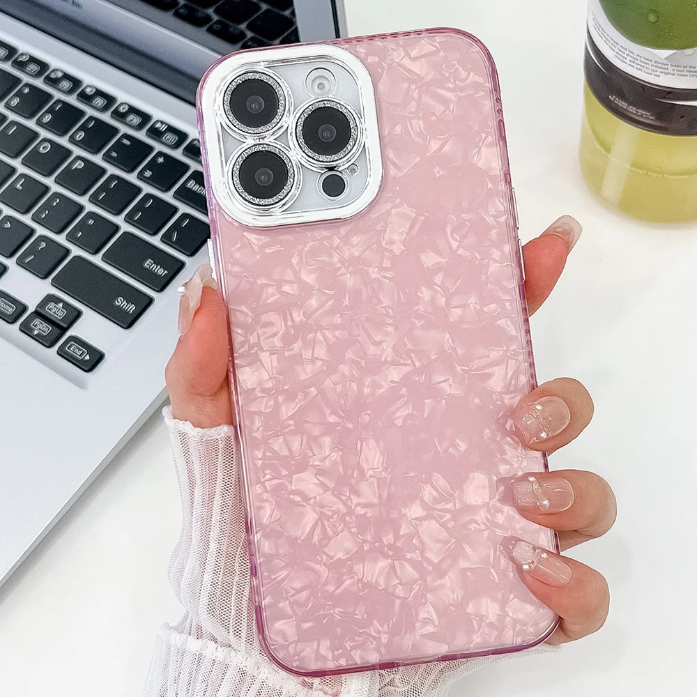 Luxuriöse Muschel-Muster Hülle für Samsung S25 Ultra S25 Plus S25 S24 S24 FE S23 Ultra S24Plus Glänzende Hochglanz-Beschichtung Kamera Bling Cover