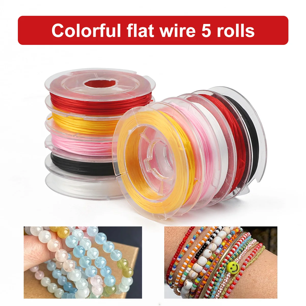 7mm 5 Rolls Colorful Nylon Flat Beading Rope Crystal Line For Jewelry Making Braiding Bracelet Necklace Pendant DIY Accessories