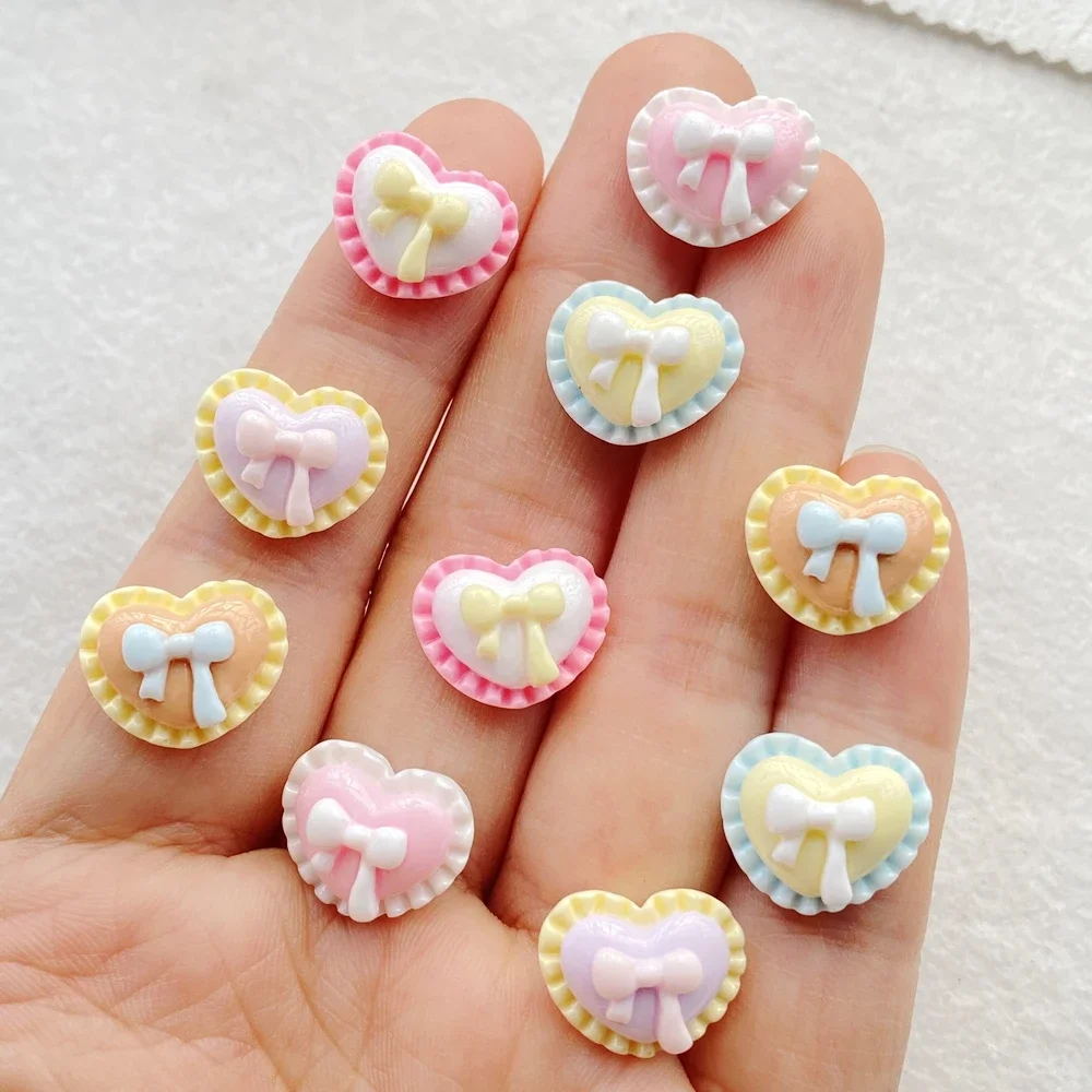 30Pcs Mix Valentine's Day Decorative Lace Bow Hearts Nail Art Flat back Bead Scrapbook DIY Manicures Applique Accessories Crafts