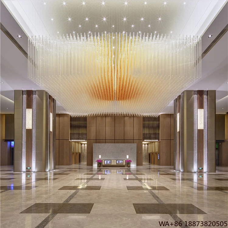 

LED Chandelier Rectangle Large Luxury Large Ceiling Light Gold Hote KTV bar Chandelier