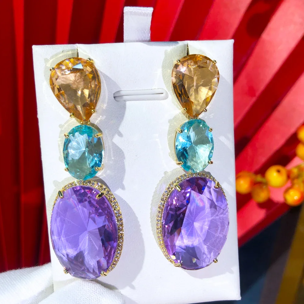 

Soramoore Luxury Purple Green Drop Earrings For Women Wedding Bridal Earrings Fashion Trendy Original Jewelry High Quality HOT
